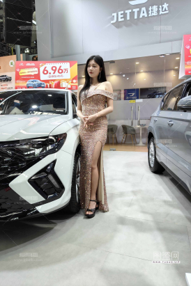 气质开叉裙美腿车模