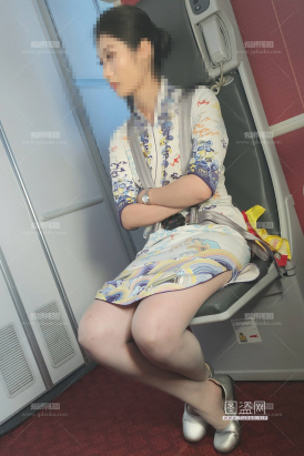 4K海航机上空姐对面近低视角灰丝开衩旗袍xing感