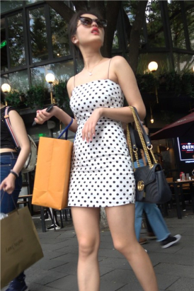 4k-斑点吊带连衣裙街拍美腿美女 [1.34 GB]